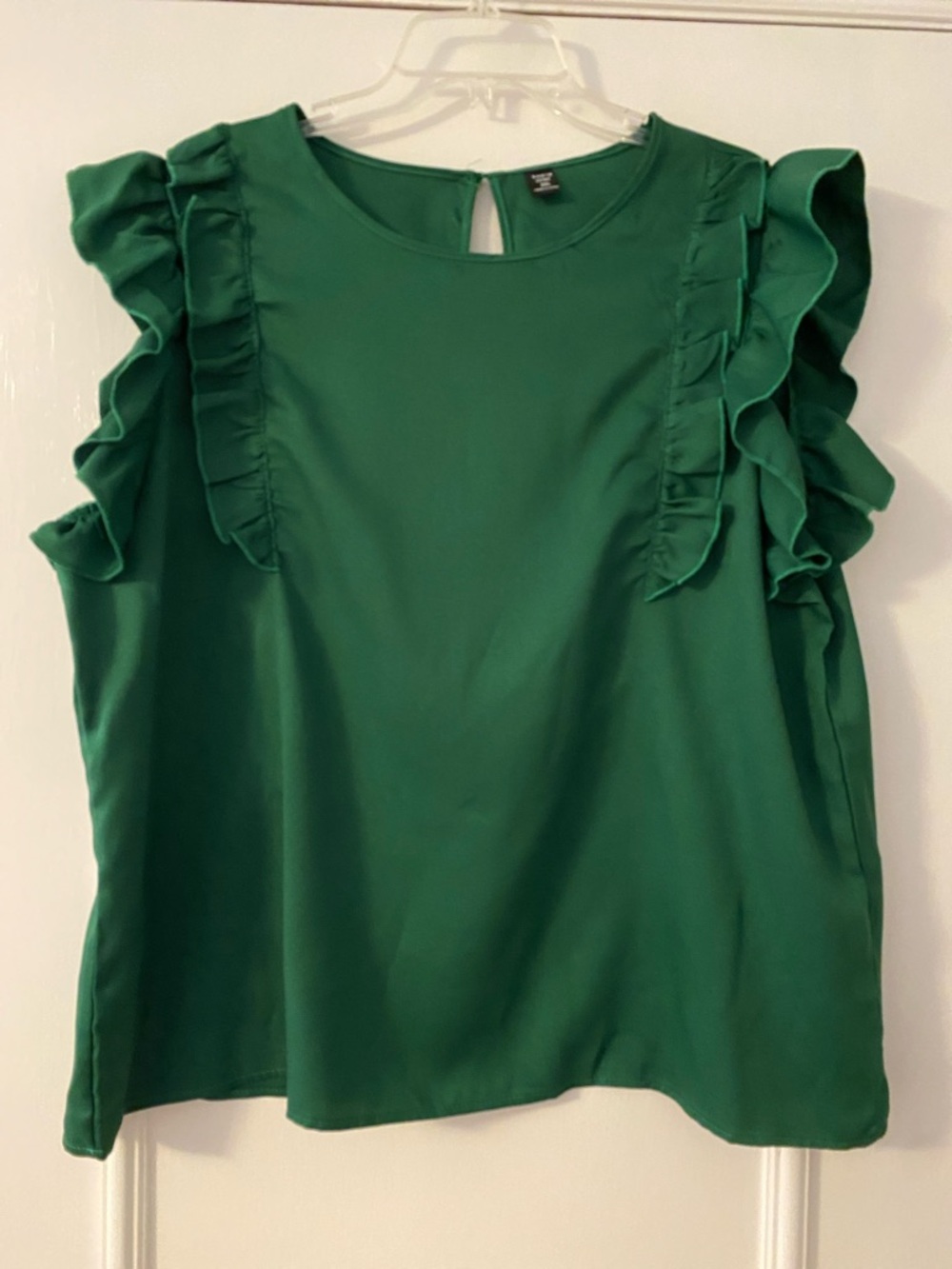 SHEIN Emerald Green Ruffle Shoulder Blouse